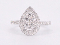 Witgouden entourage ring pear shape diamant - afbeelding 6 van  10