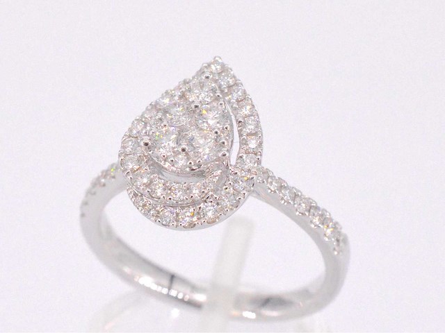 Witgouden entourage ring pear shape diamant - afbeelding 8 van  10