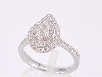 Witgouden entourage ring pear shape diamant - afbeelding 8 van  10