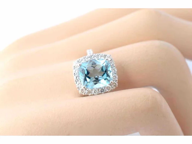 Witgouden entourage ring topaas diamant - afbeelding 2 van  8