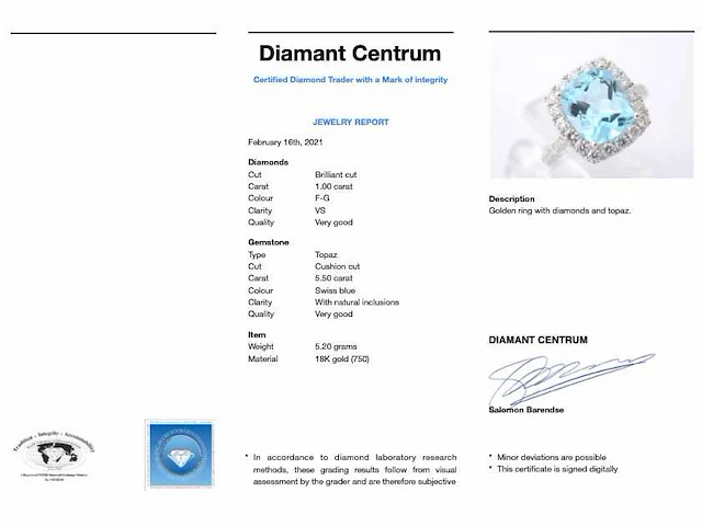 Witgouden entourage ring topaas diamant - afbeelding 8 van  8