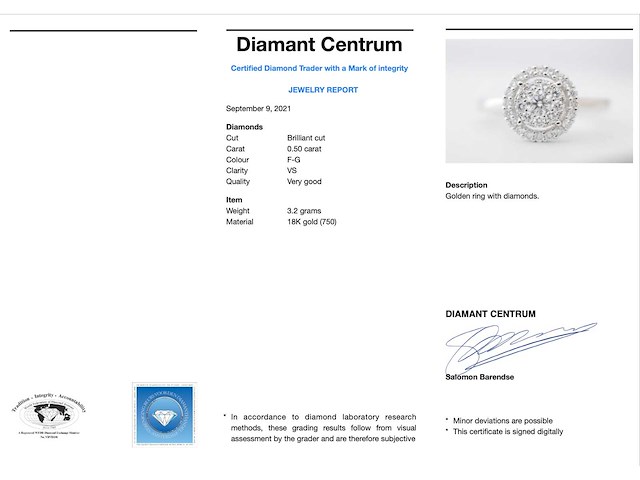 Witgouden entourage ring vol gezet met diamanten - afbeelding 4 van  10