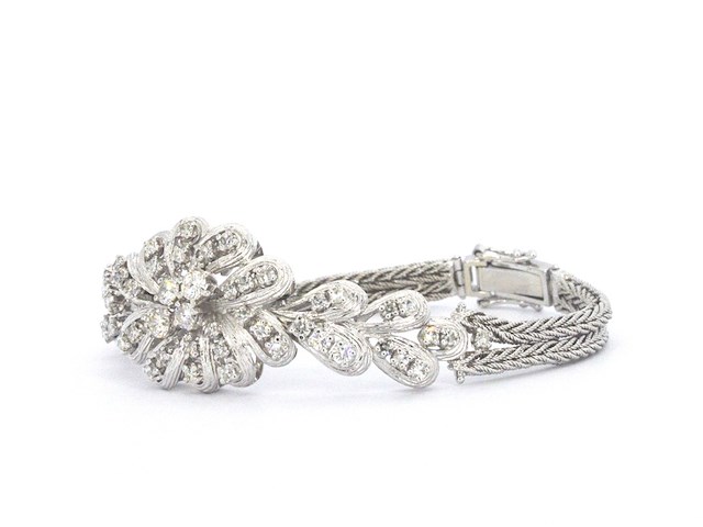 Witgouden exclusieve armband mat natuurlijke witte diamanten - afbeelding 6 van  10