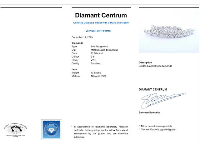 Witgouden exclusieve armband met 11.00 carat aan marquise en briljant geslepen diamanten - afbeelding 2 van  5