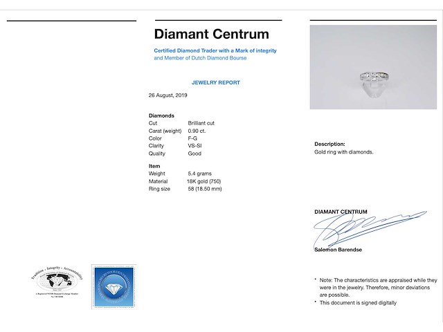 Witgouden half alliance ring met diamant - afbeelding 2 van  9