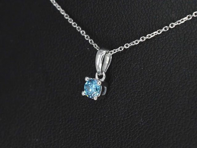 Witgouden halsketting diamant blauw 0.25 ct - afbeelding 4 van  7