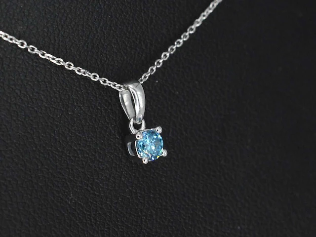 Witgouden halsketting diamant blauw 0.25 ct - afbeelding 5 van  7