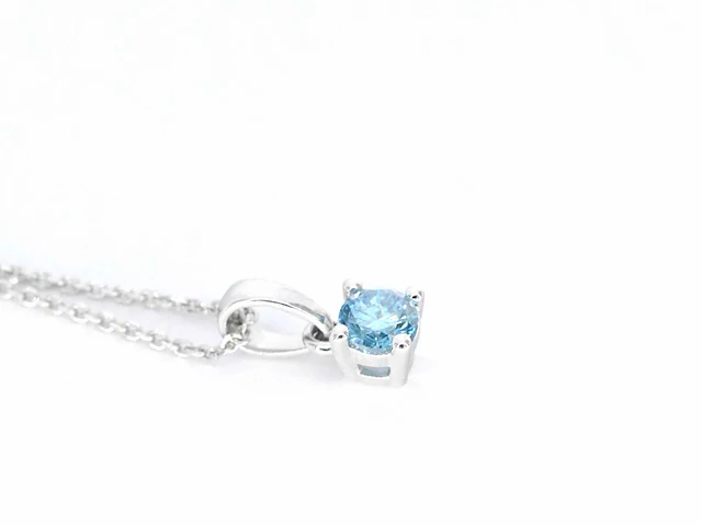 Witgouden halsketting diamant blauw 0.25 ct - afbeelding 6 van  7