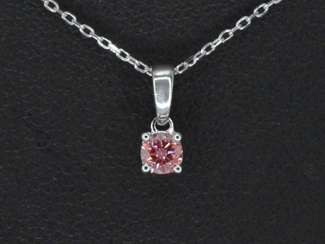 Witgouden halsketting diamant roze 0.20 ct - afbeelding 1 van  7