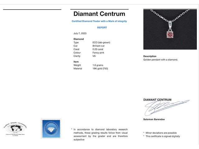 Witgouden halsketting diamant roze 0.20 ct - afbeelding 2 van  7