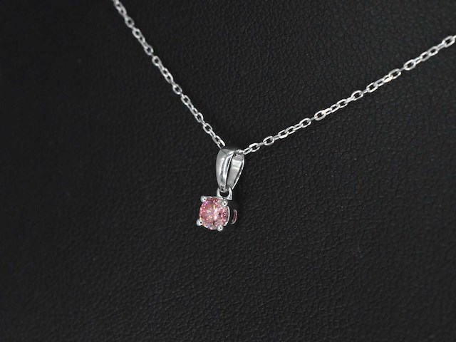 Witgouden halsketting diamant roze 0.20 ct - afbeelding 4 van  7