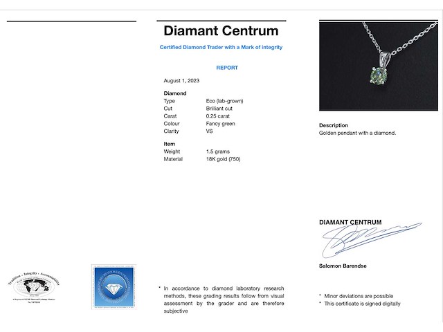 Witgouden halsketting groene diamant 0.25 carat - afbeelding 3 van  9