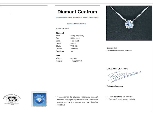 Witgouden halsketting met een briljant geslepen diamant van 2.00 carat - afbeelding 3 van  8