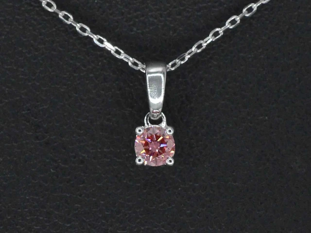 Witgouden halsketting roze diamant - afbeelding 1 van  7