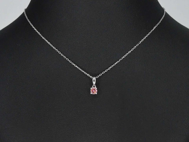 Witgouden halsketting roze diamant - afbeelding 4 van  7