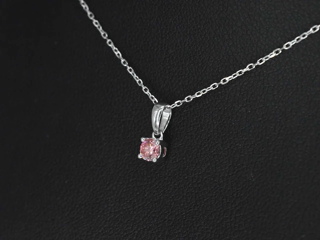 Witgouden halsketting roze diamant - afbeelding 5 van  7