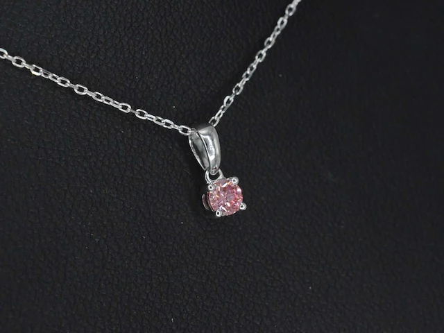 Witgouden halsketting roze diamant - afbeelding 6 van  7