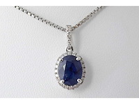 Witgouden hanger 18 carat met diamanten en saffier - afbeelding 1 van  5