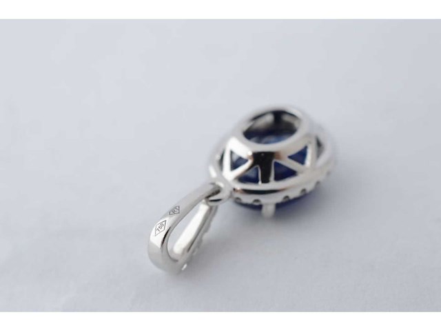 Witgouden hanger 18 carat met diamanten en saffier - afbeelding 5 van  5