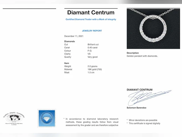 Witgouden hanger briljant 0.40 ct - afbeelding 9 van  9