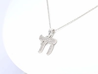 Witgouden hanger chai vol met diamant - afbeelding 6 van  13