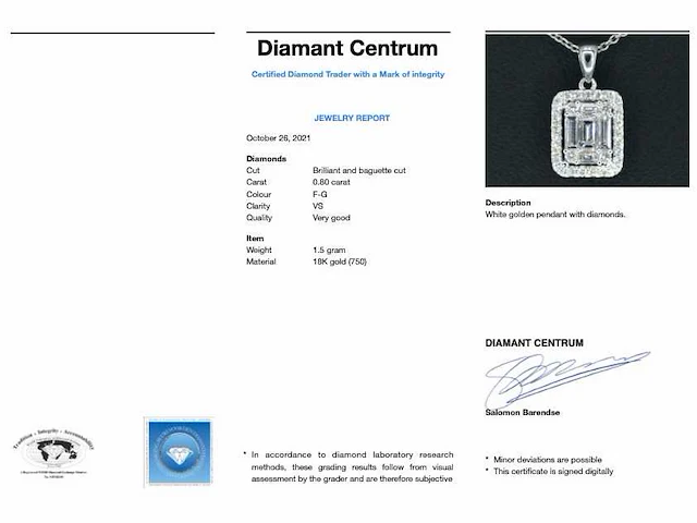 Witgouden hanger diamant emerald - afbeelding 6 van  6