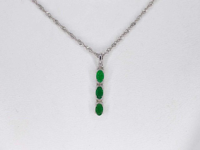 Witgouden hanger diamanten smaragd - afbeelding 2 van  6