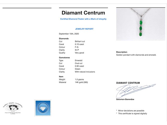 Witgouden hanger diamanten smaragd - afbeelding 3 van  6