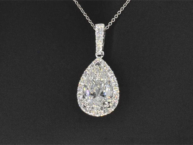 Witgouden hanger druppel briljant 3.00 ct - afbeelding 7 van  8