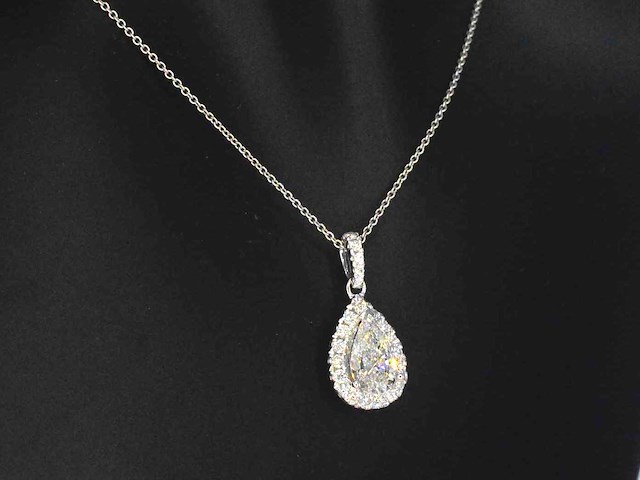 Witgouden hanger druppelvorm briljant 1.00 carat - afbeelding 5 van  9