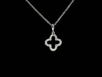 Witgouden hanger in klaver vier vorm met diamanten, excl. ketting - afbeelding 1 van  11