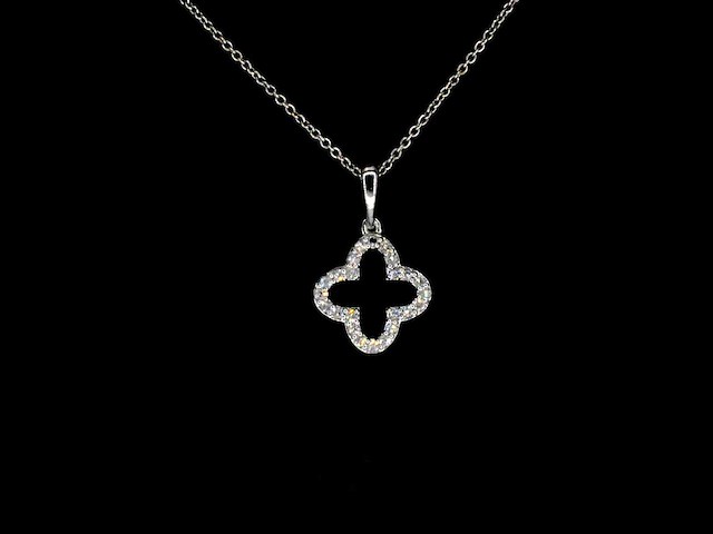 Witgouden hanger klaver vier diamanten - afbeelding 1 van  10