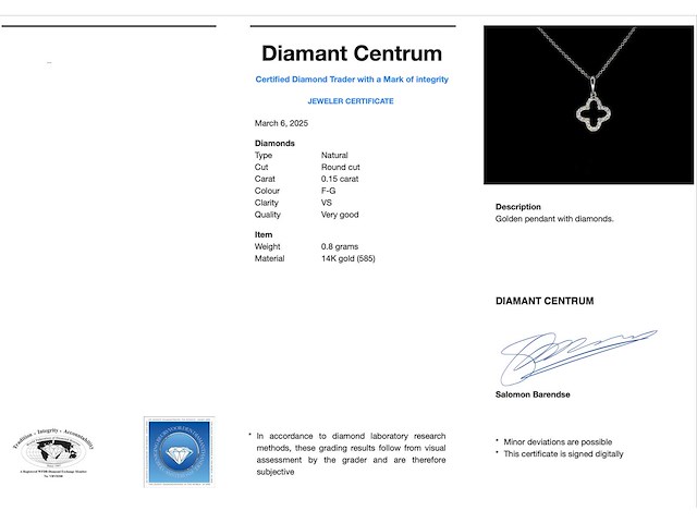 Witgouden hanger klaver vier diamanten - afbeelding 4 van  10