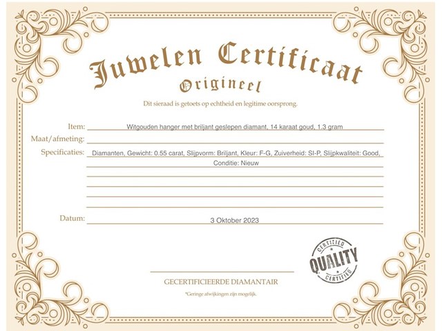 Witgouden hanger met briljant geslepen diamant, excl. ketting - afbeelding 3 van  7