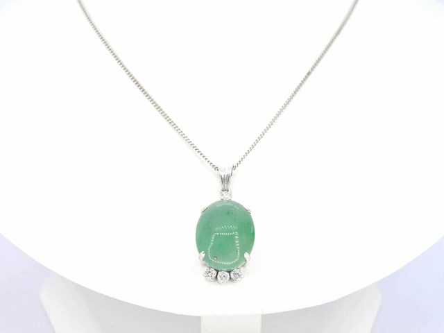 Witgouden hanger met diamant en jade, excl. ketting - afbeelding 2 van  4