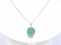 Witgouden hanger met diamant en jade, excl. ketting - afbeelding 2 van  4