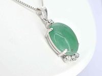 Witgouden hanger met diamant en jade, excl. ketting - afbeelding 4 van  4