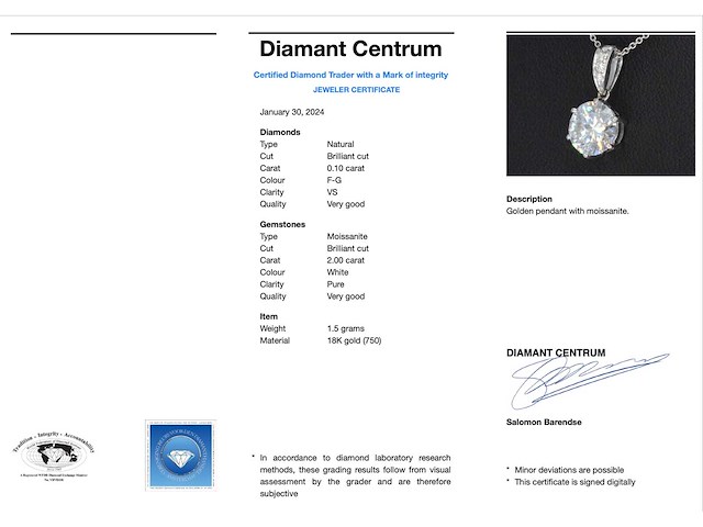 Witgouden hanger met diamanten en briljant 2.00 carat - afbeelding 3 van  9