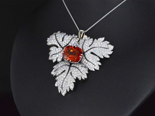 Witgouden hanger met diamanten en edelsteen spessartien van 13 carat - afbeelding 4 van  7