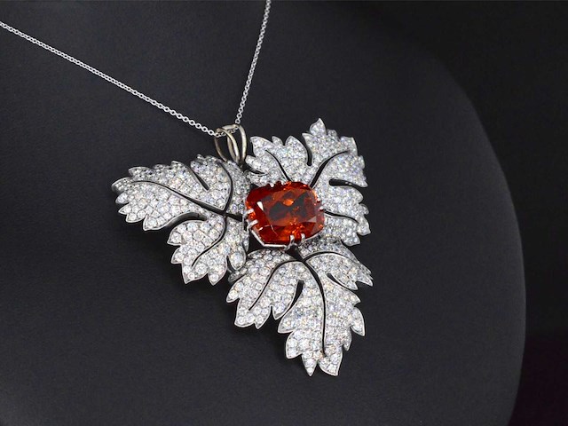 Witgouden hanger met diamanten en edelsteen spessartien van 13 carat - afbeelding 5 van  7