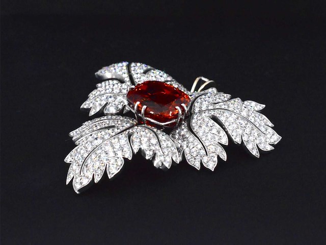 Witgouden hanger met diamanten en edelsteen spessartien van 13 carat - afbeelding 6 van  7