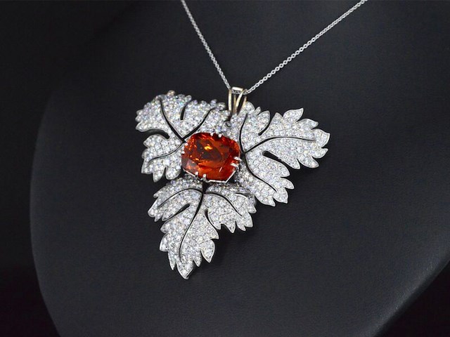 Witgouden hanger met diamanten en edelsteen spessartien van 13 carat - afbeelding 3 van  8