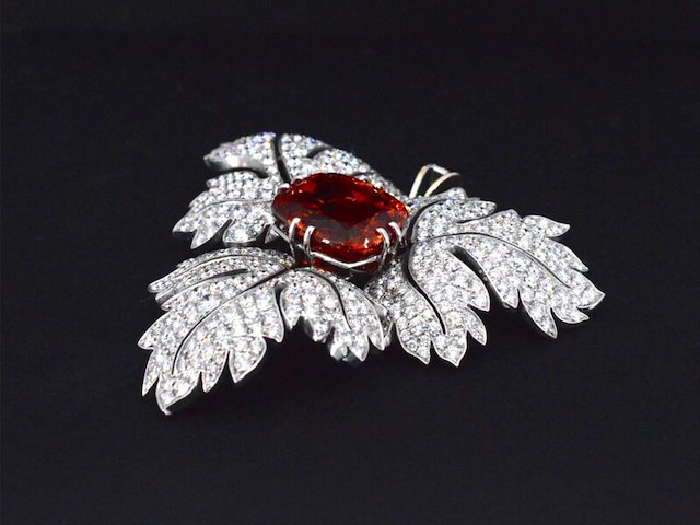 Witgouden hanger met diamanten en edelsteen spessartien van 13 carat - afbeelding 5 van  8