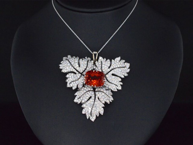 Witgouden hanger met diamanten en edelsteen spessartien van 13 carat - afbeelding 6 van  8