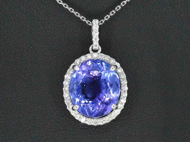 Witgouden hanger met diamanten en een tanzaniet, incl. ketting - afbeelding 1 van  13