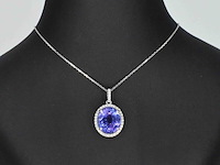 Witgouden hanger met diamanten en een tanzaniet, incl. ketting - afbeelding 7 van  13