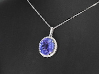 Witgouden hanger met diamanten en een tanzaniet, incl. ketting - afbeelding 8 van  13