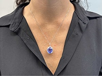Witgouden hanger met diamanten en een tanzaniet - afbeelding 1 van  12