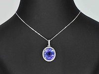 Witgouden hanger met diamanten en een tanzaniet - afbeelding 2 van  12