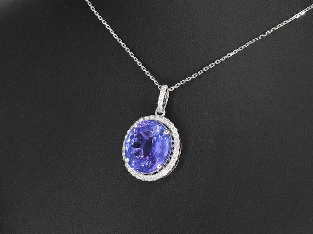 Witgouden hanger met diamanten en een tanzaniet - afbeelding 8 van  13